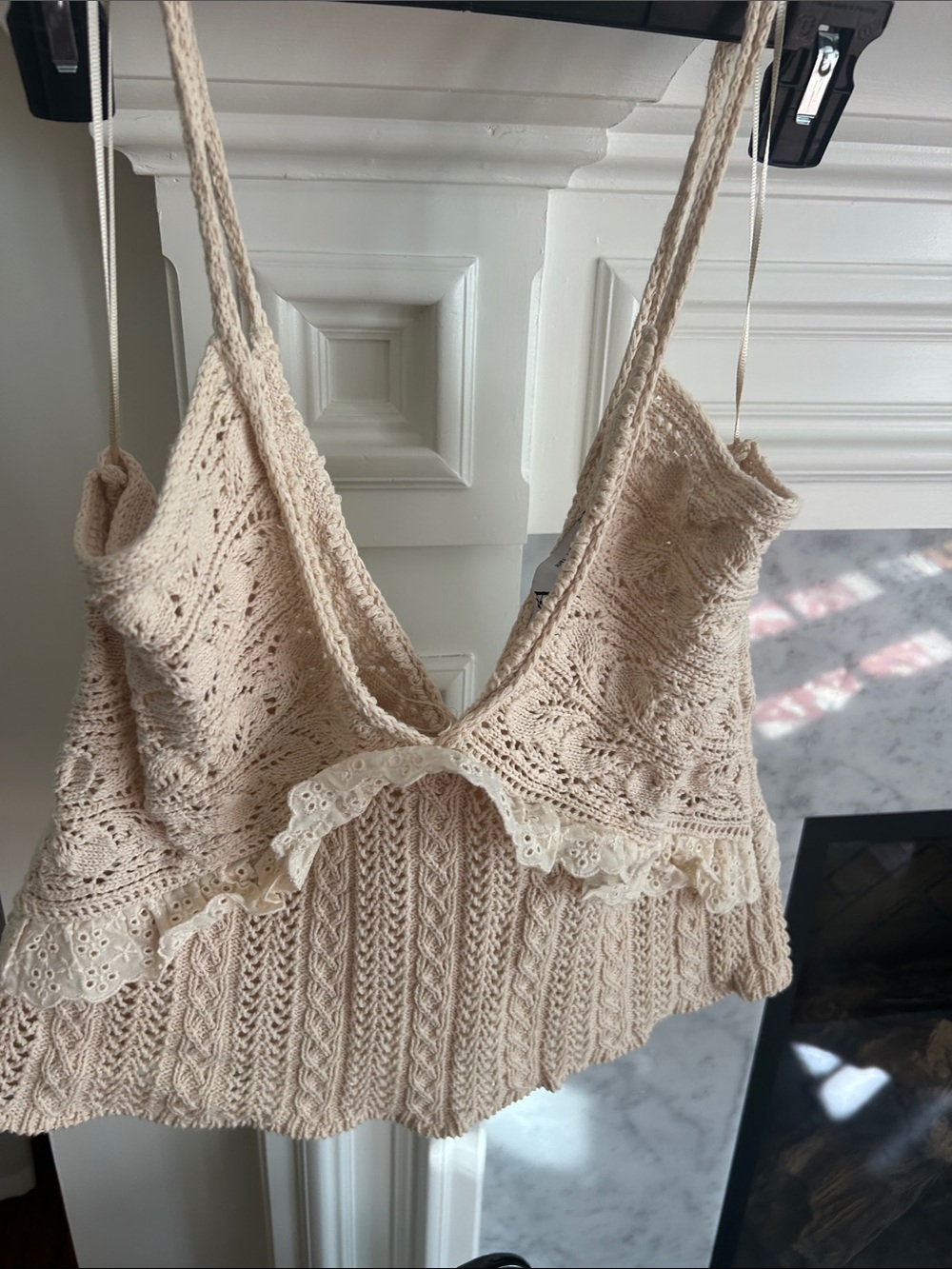 Zara Cream Lace-Trim Knit Camisole
